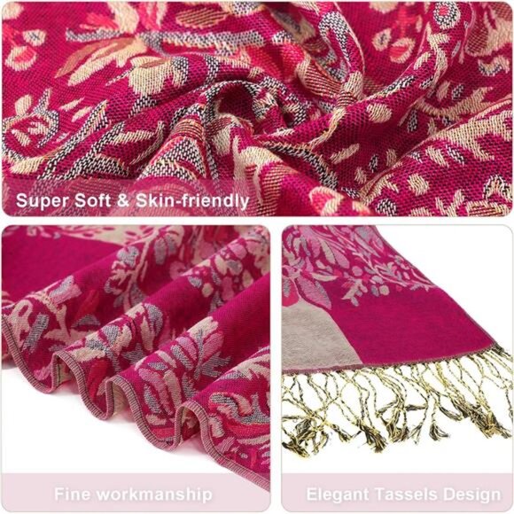 Silky Paisley Pashmina Shawl Scarf-Women's Soft Double-side Jacquard - Picture 3 of 6